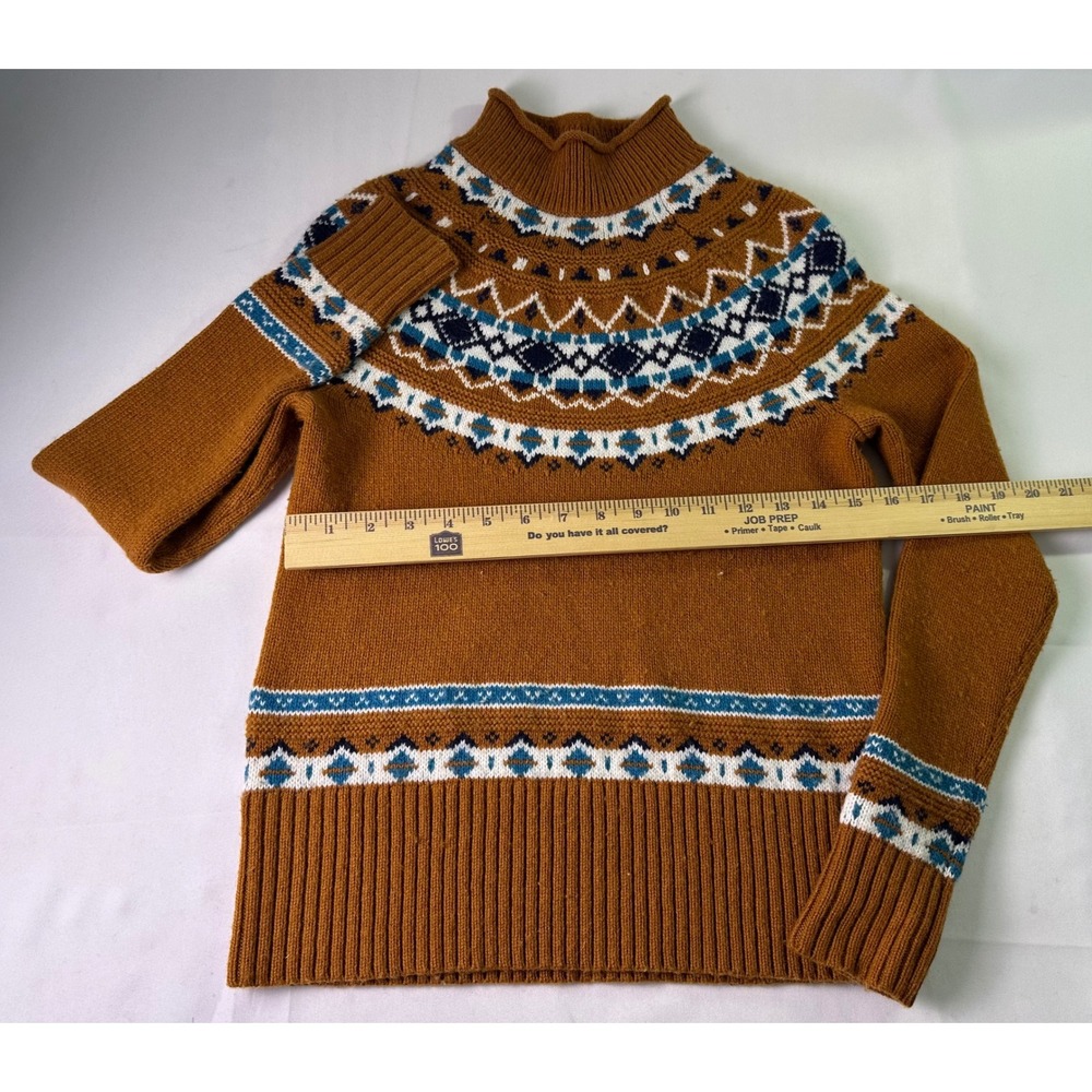 J.Crew Women's Fair Isle Mock Neck Sweater Lambswool Blend Brown Blue XXS Preppy - Picture 5 of 6